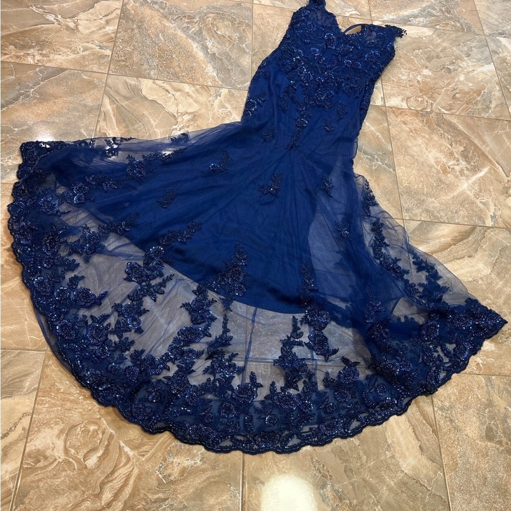 Montage by Mon Cheri M534 - Beaded Tulle Mother of the bride Navy Gown size 10 - Picture 11 of 14